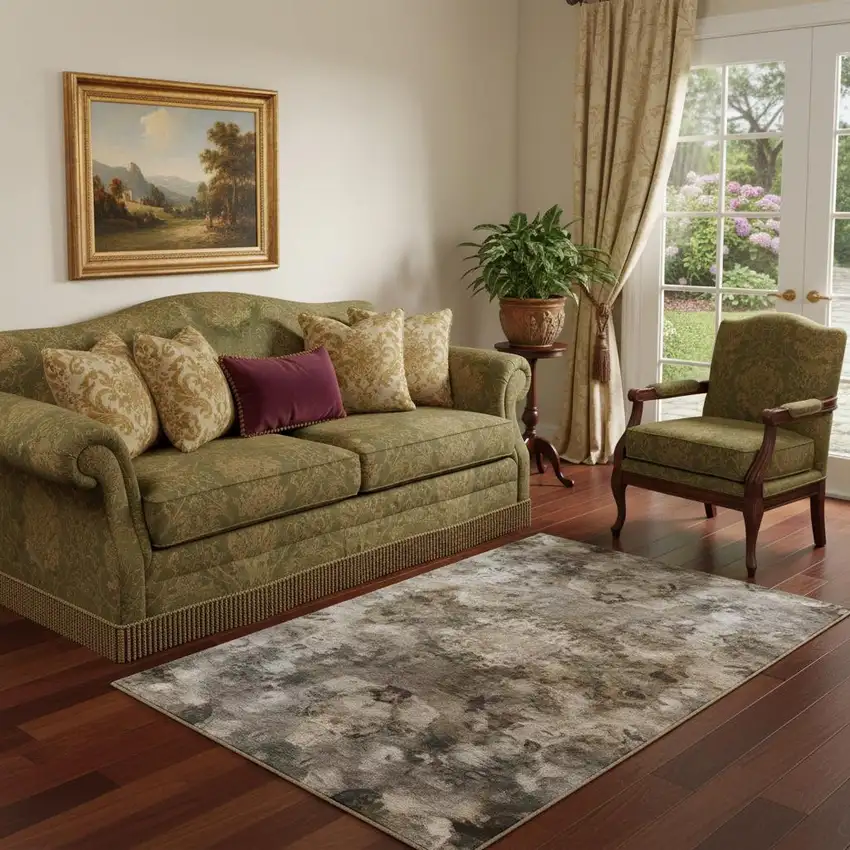 Brown And Beige Oriental Washable Area Rug With UV Protection Photo 2