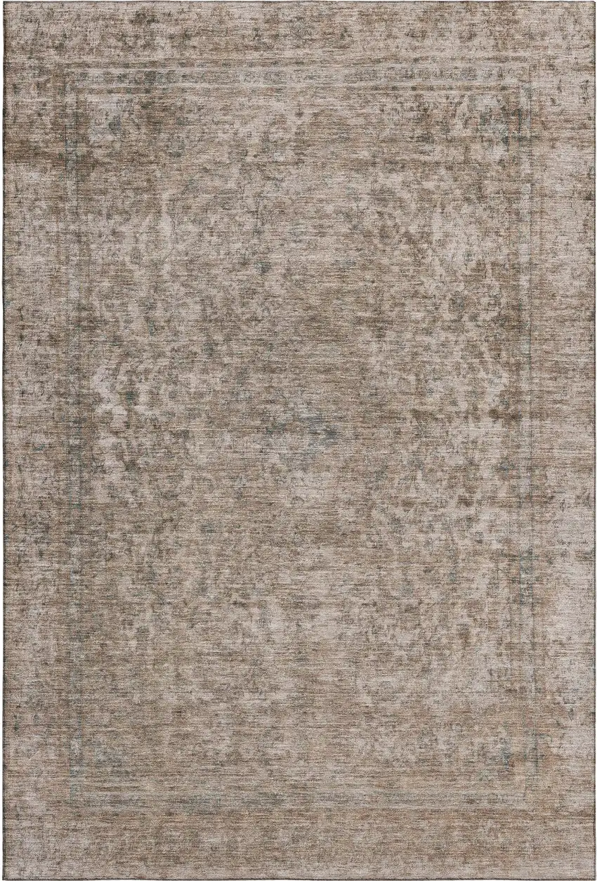 Brown And Beige Oriental Washable Area Rug With UV Protection Photo 6