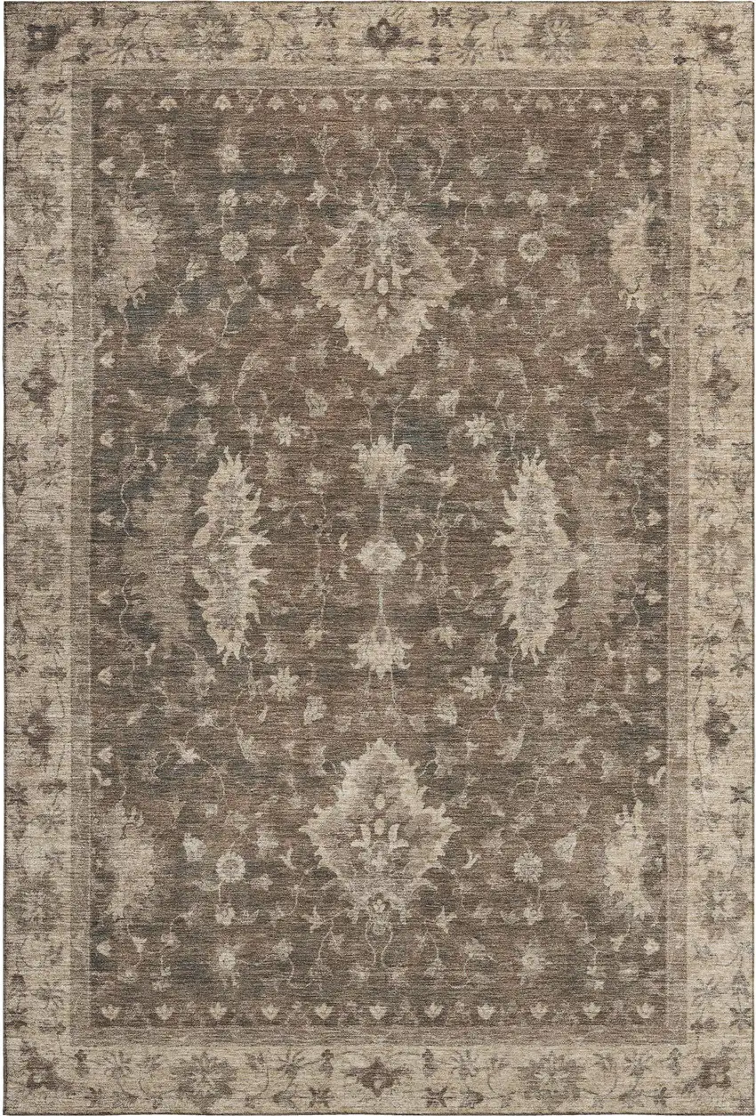 Brown And Beige Oriental Washable Area Rug With UV Protection Photo 1