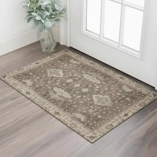 Brown And Beige Oriental Washable Area Rug With UV Protection Photo 2