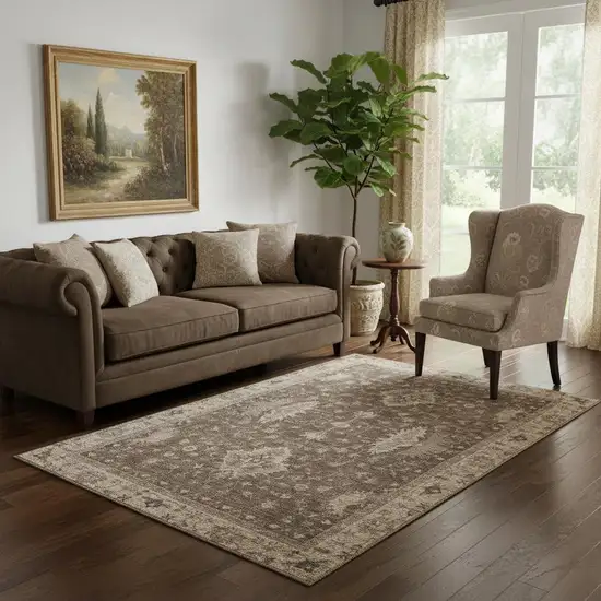 Brown And Beige Oriental Washable Area Rug With UV Protection Photo 2