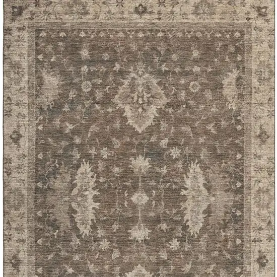 Brown And Beige Oriental Washable Area Rug With UV Protection Photo 3