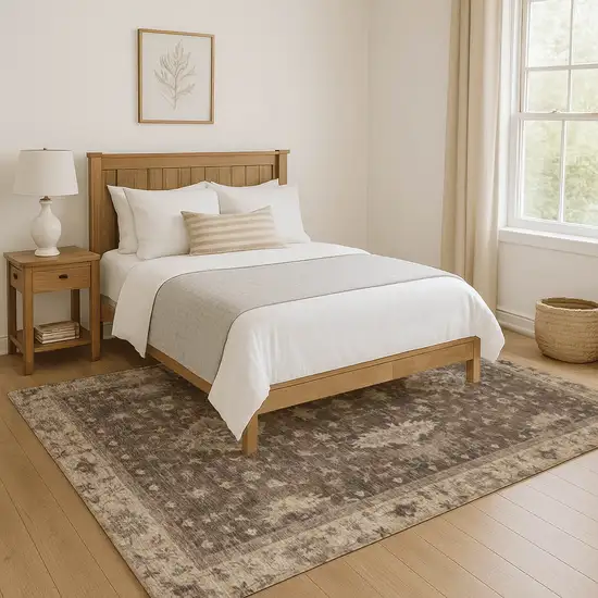 Brown And Beige Oriental Washable Area Rug With UV Protection Photo 5