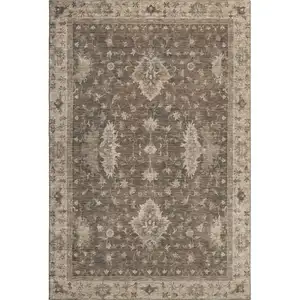 Photo of Brown And Beige Oriental Washable Area Rug With UV Protection