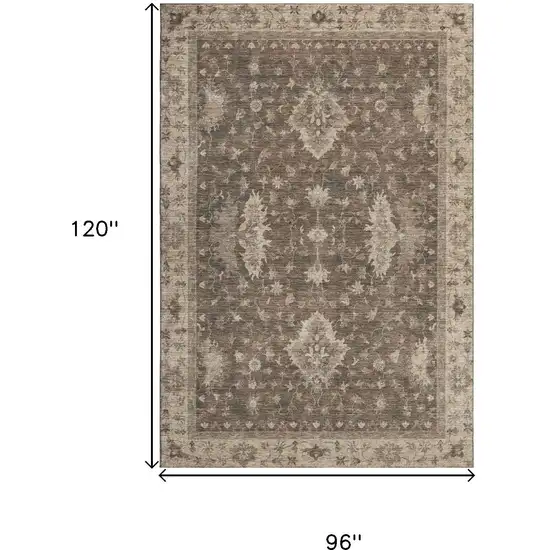 Brown And Beige Oriental Washable Area Rug With UV Protection Photo 9