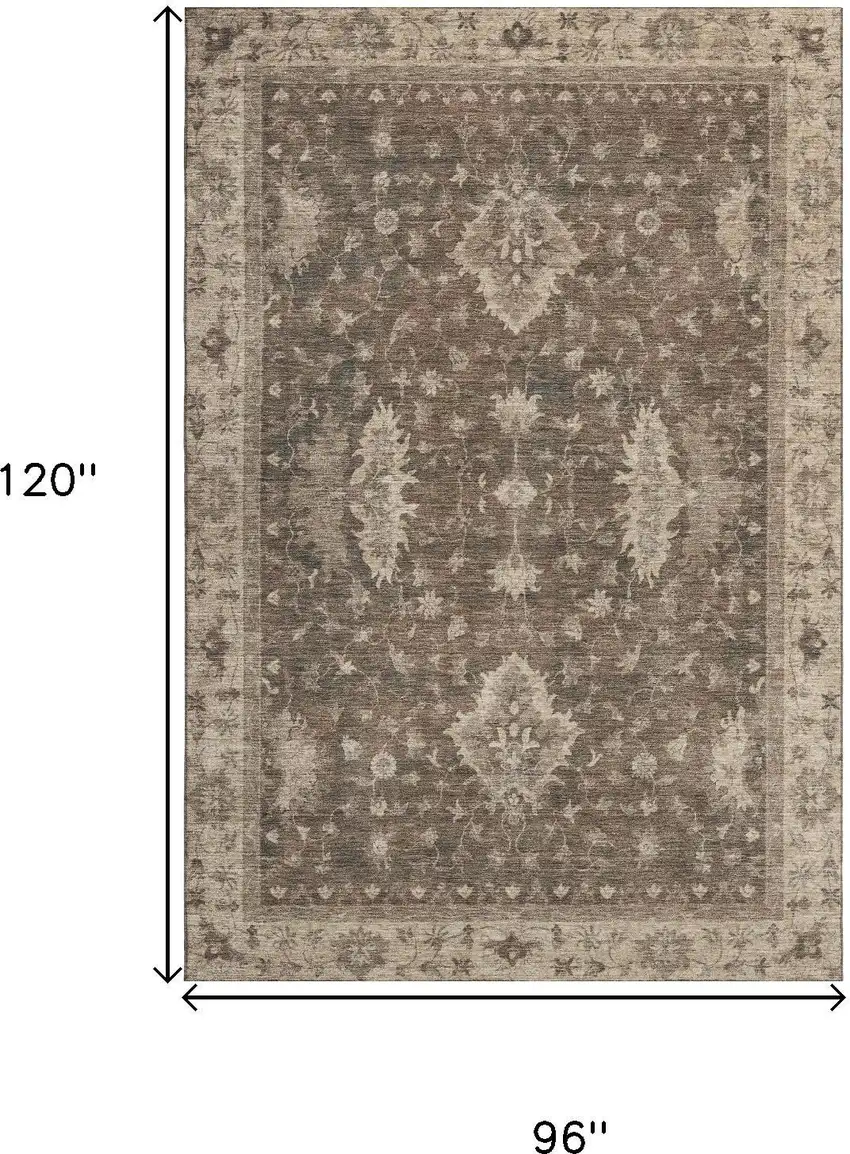 Brown And Beige Oriental Washable Area Rug With UV Protection Photo 9