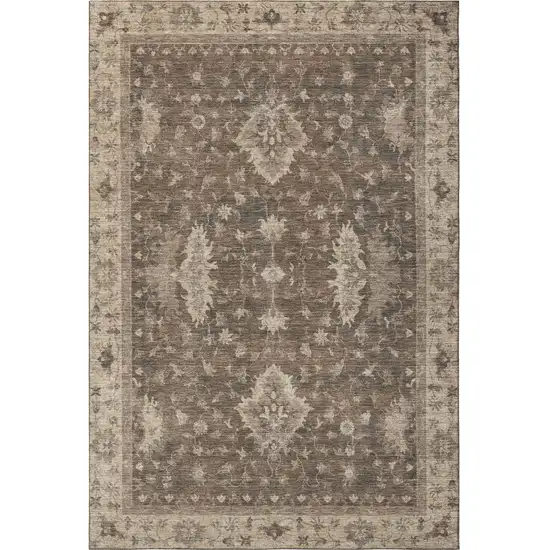 Brown And Beige Oriental Washable Area Rug With UV Protection Photo 2