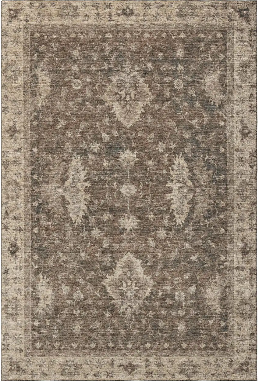 Brown And Beige Oriental Washable Area Rug With UV Protection Photo 2