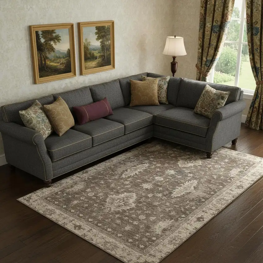 Brown And Beige Oriental Washable Area Rug With UV Protection Photo 2