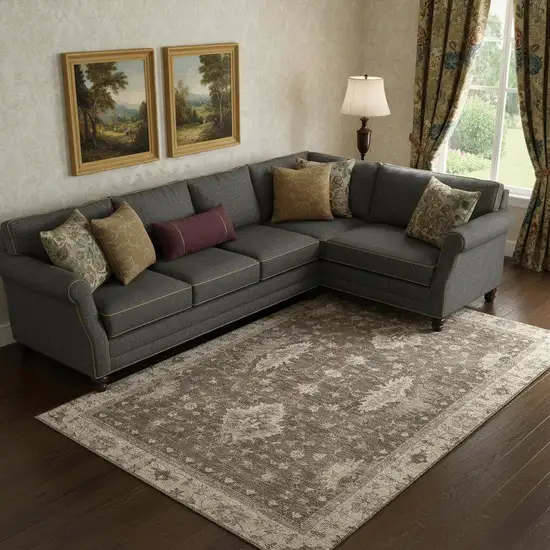 Brown And Beige Oriental Washable Area Rug With UV Protection Photo 2