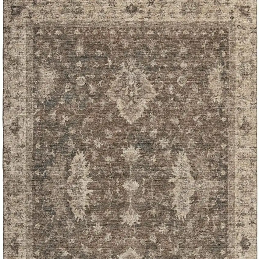 Brown And Beige Oriental Washable Area Rug With UV Protection Photo 3