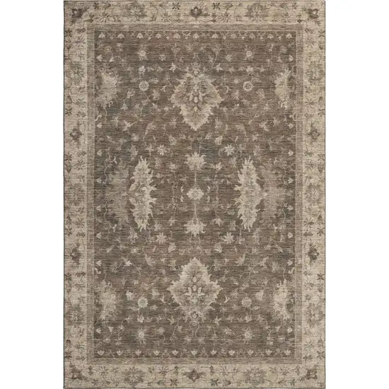 Brown And Beige Oriental Washable Area Rug With UV Protection Photo 1