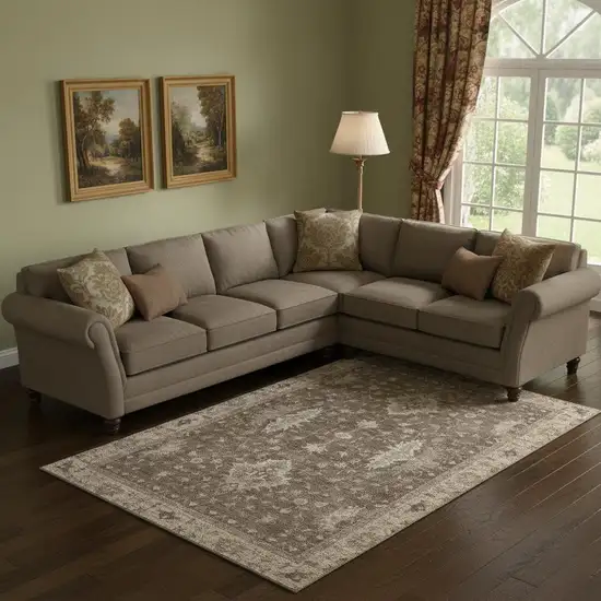 Brown And Beige Oriental Washable Area Rug With UV Protection Photo 2