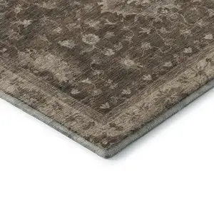 Photo of Brown And Beige Oriental Washable Area Rug With UV Protection