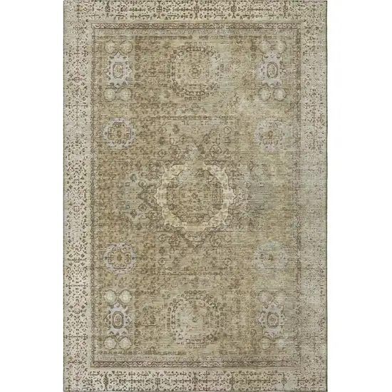 Brown And Beige Oriental Washable Area Rug With UV Protection Photo 3