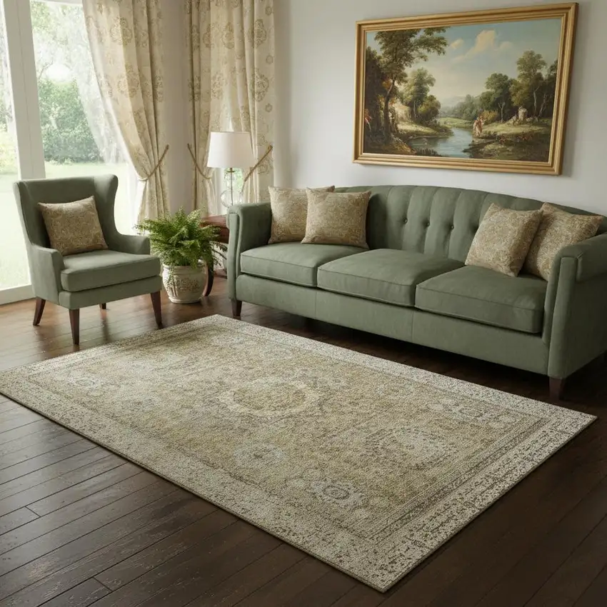 Brown And Beige Oriental Washable Area Rug With UV Protection Photo 2