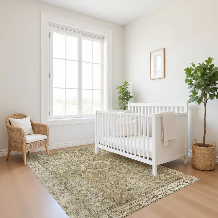 Brown And Beige Oriental Washable Area Rug With UV Protection Photo 5