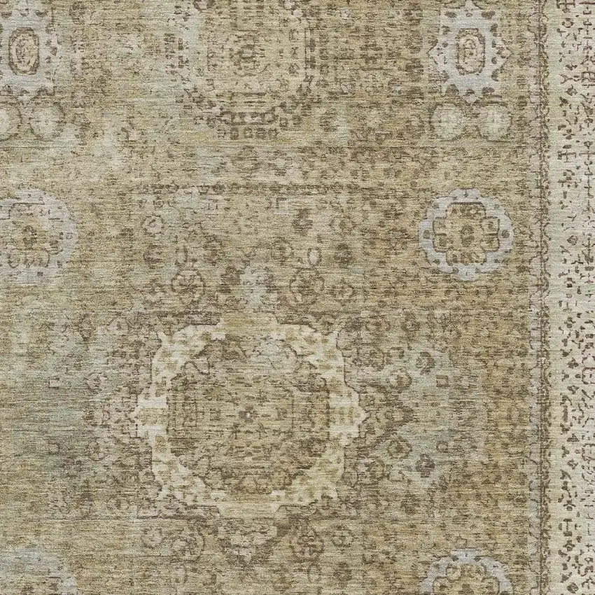 Brown And Beige Oriental Washable Area Rug With UV Protection Photo 2