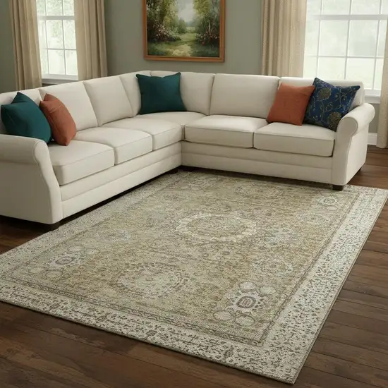 Brown And Beige Oriental Washable Area Rug With UV Protection Photo 2