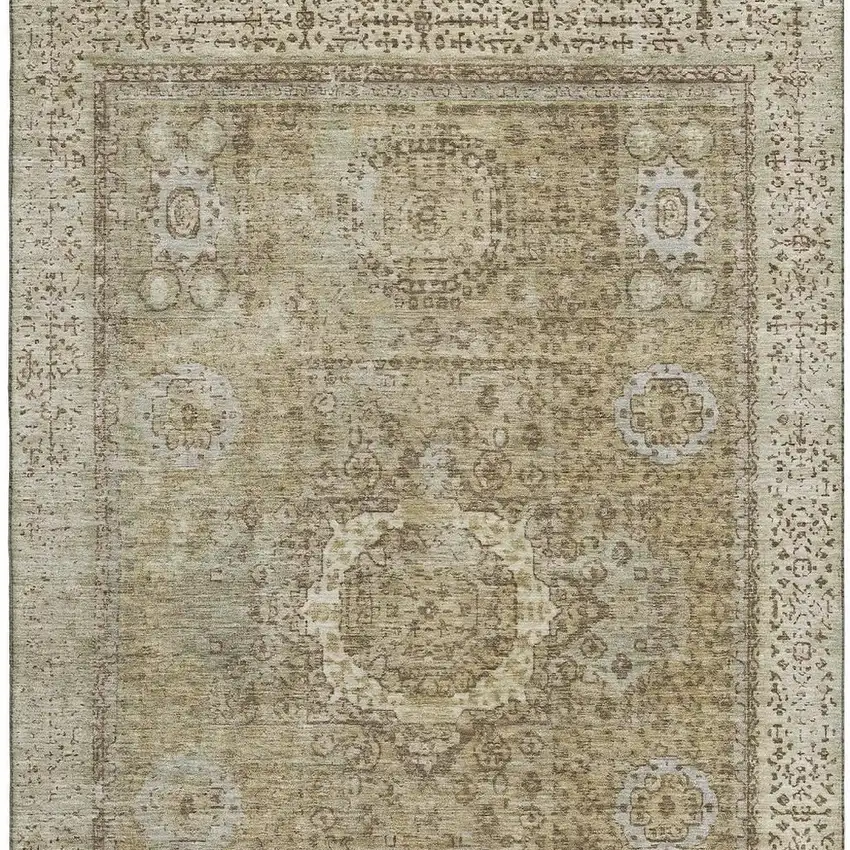 Brown And Beige Oriental Washable Area Rug With UV Protection Photo 2