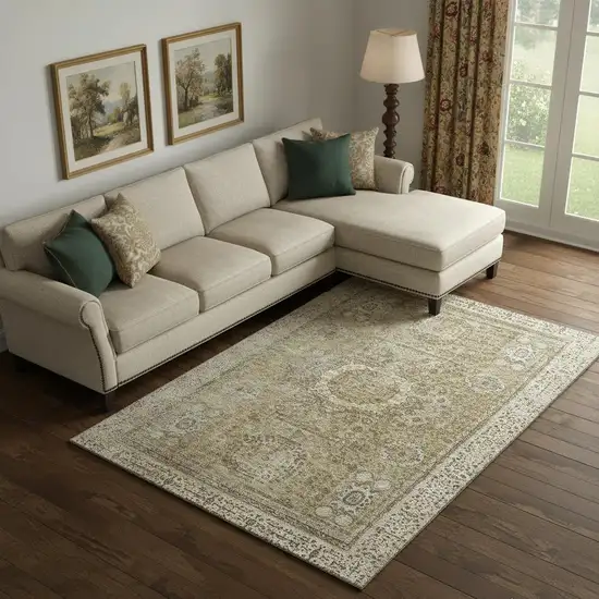 Brown And Beige Oriental Washable Area Rug With UV Protection Photo 2