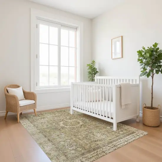 Brown And Beige Oriental Washable Area Rug With UV Protection Photo 6