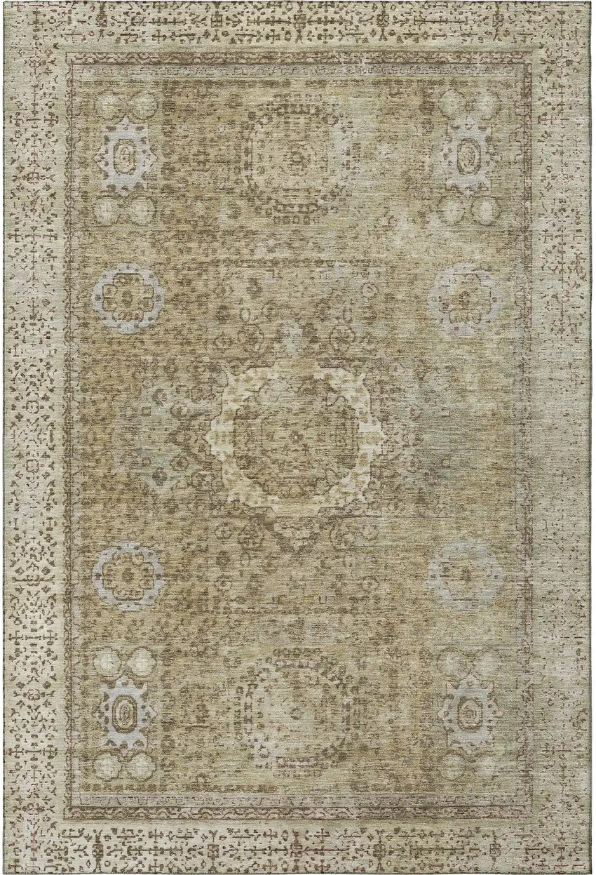 Brown And Beige Oriental Washable Area Rug With UV Protection Photo 3