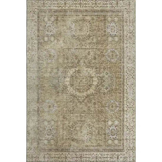 Brown And Beige Oriental Washable Area Rug With UV Protection Photo 1
