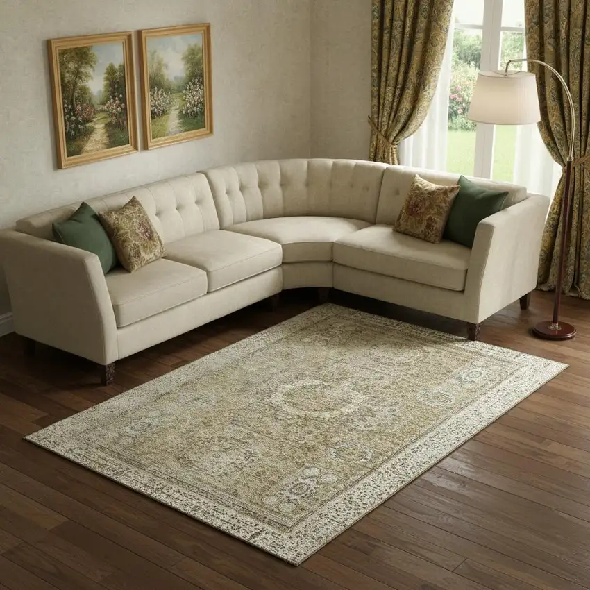 Brown And Beige Oriental Washable Area Rug With UV Protection Photo 2