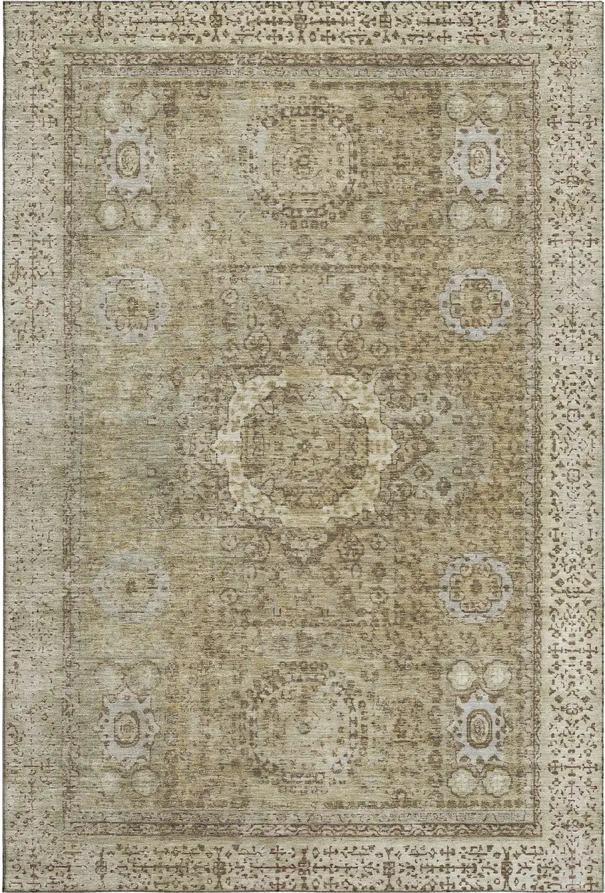 Brown And Beige Oriental Washable Area Rug With UV Protection Photo 1