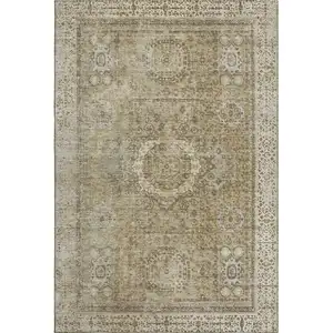 Photo of Brown And Beige Oriental Washable Area Rug With UV Protection
