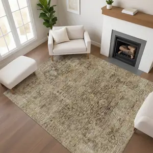 Photo of Brown And Beige Oriental Washable Area Rug With UV Protection