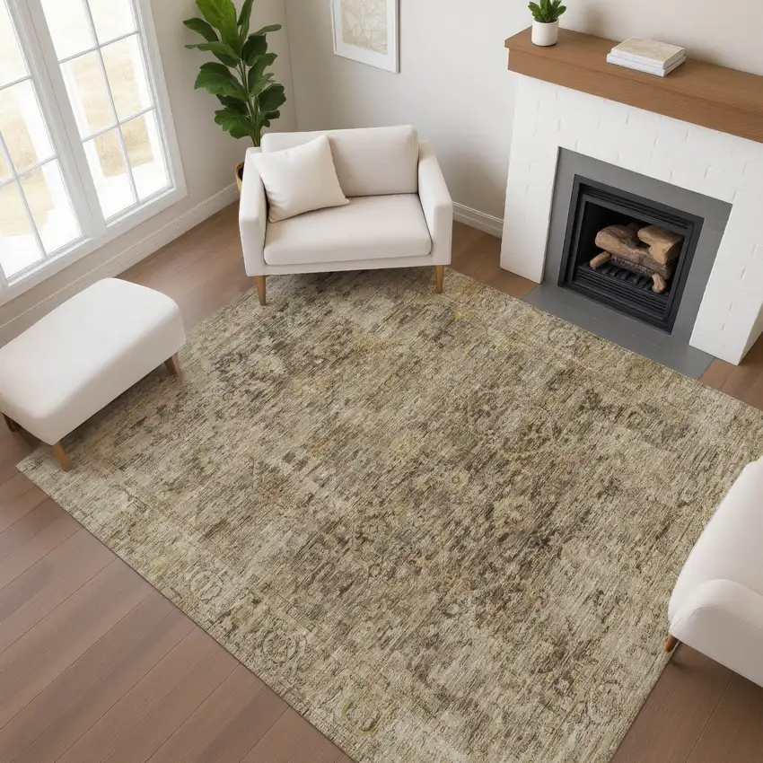 Brown And Beige Oriental Washable Area Rug With UV Protection Photo 3