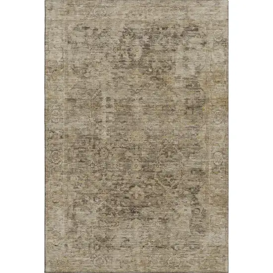 Brown And Beige Oriental Washable Area Rug With UV Protection Photo 5