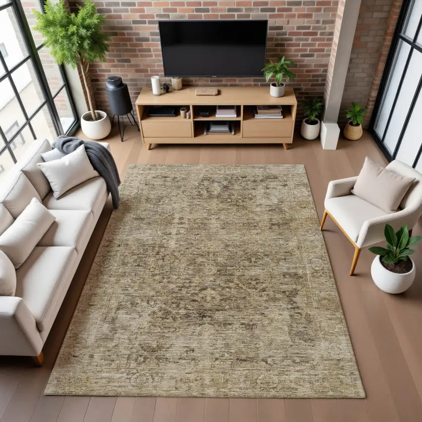 Brown And Beige Oriental Washable Area Rug With UV Protection Photo 4