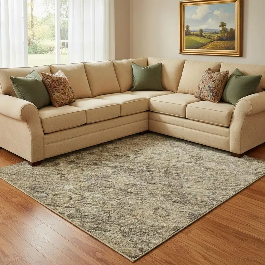 Brown And Beige Oriental Washable Area Rug With UV Protection Photo 2