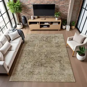 Photo of Brown And Beige Oriental Washable Area Rug With UV Protection