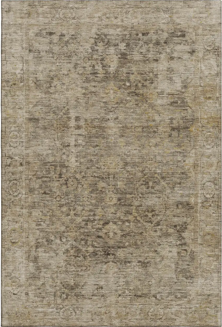 Brown And Beige Oriental Washable Area Rug With UV Protection Photo 4