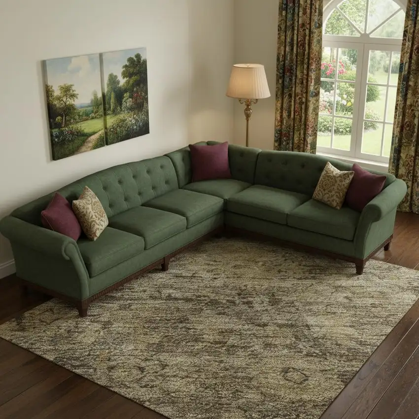 Brown And Beige Oriental Washable Area Rug With UV Protection Photo 2