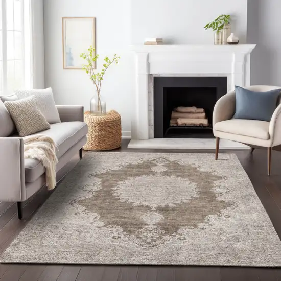 Brown And Beige Oriental Washable Indoor Outdoor Area Rug Photo 8