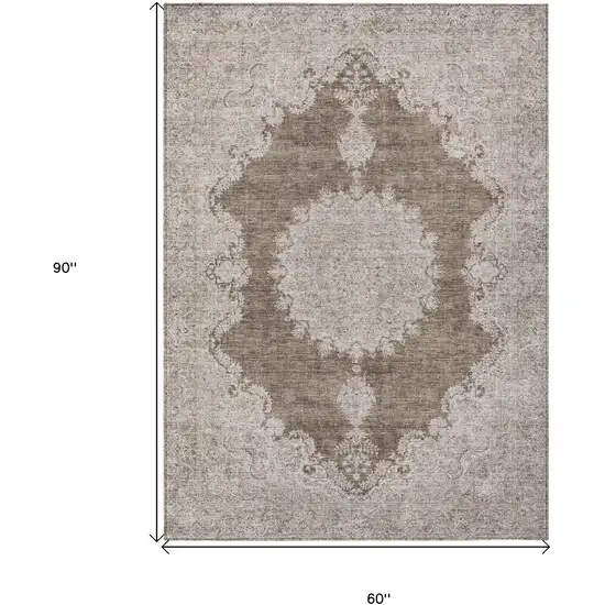 Brown And Beige Oriental Washable Indoor Outdoor Area Rug Photo 3