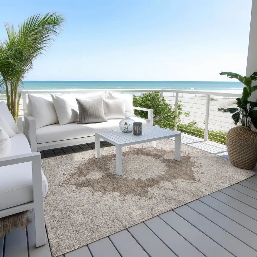 Brown And Beige Oriental Washable Indoor Outdoor Area Rug Photo 9