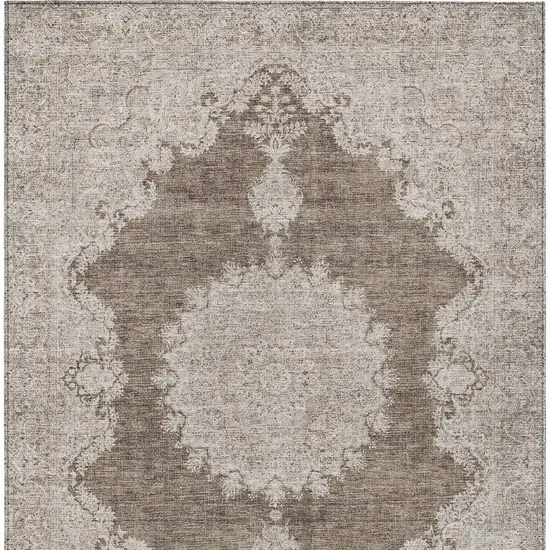 Brown And Beige Oriental Washable Indoor Outdoor Area Rug Photo 6