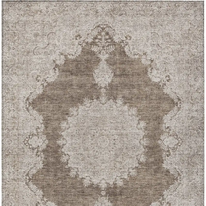 Brown And Beige Oriental Washable Indoor Outdoor Area Rug Photo 6