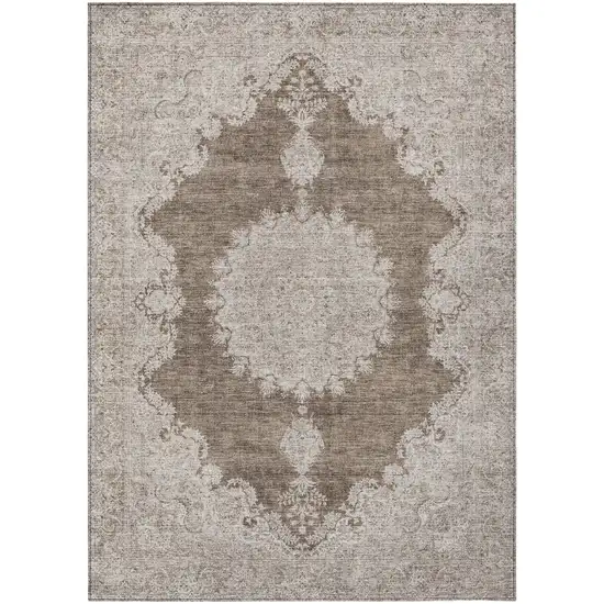 Brown And Beige Oriental Washable Indoor Outdoor Area Rug Photo 2