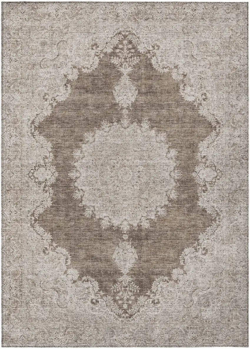 Brown And Beige Oriental Washable Indoor Outdoor Area Rug Photo 2