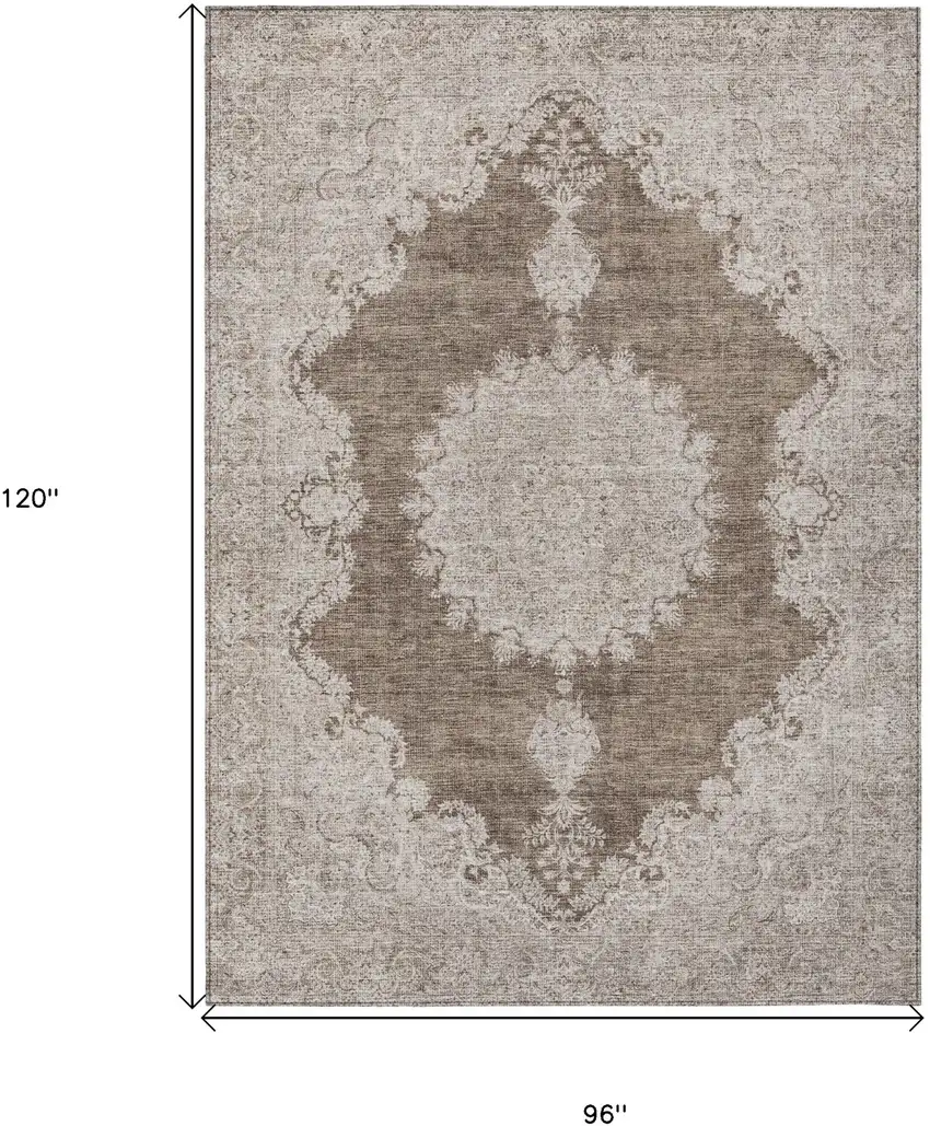 Brown And Beige Oriental Washable Indoor Outdoor Area Rug Photo 3