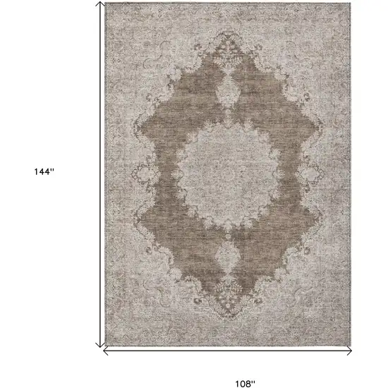 Brown And Beige Oriental Washable Indoor Outdoor Area Rug Photo 3