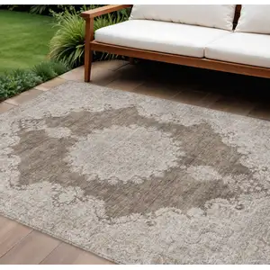 Photo of Brown And Beige Oriental Washable Indoor Outdoor Area Rug