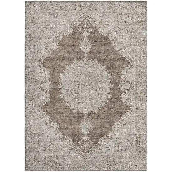 Brown And Beige Oriental Washable Indoor Outdoor Area Rug Photo 5